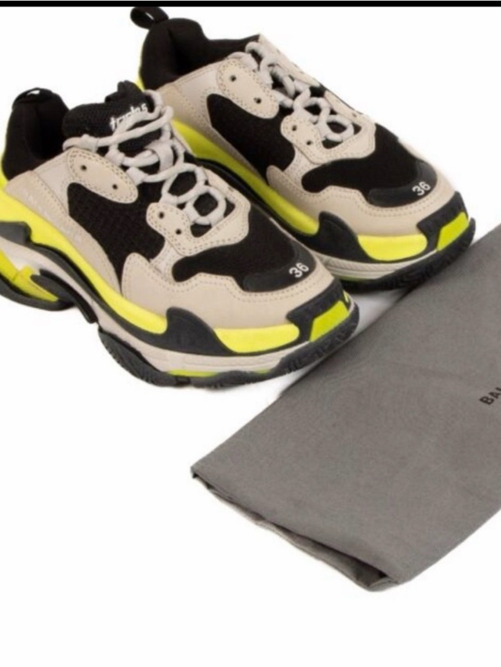 Balenciaga Sneakers in Black and Neon Yellow Triple S Trainer